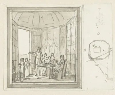 Gezin bij tafel in theekoepel