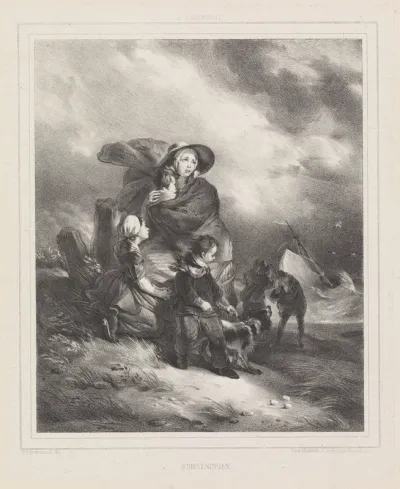 Gezin in een storm aan zee