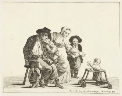 Gezin met kind in rolwagentje