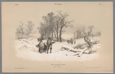 Gezin sprokkelt hout in de sneeuw