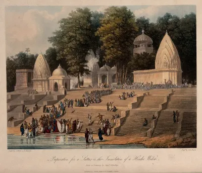 Ghat on the Ganges (?): a crowd preparing for a suttee, or widow-burning