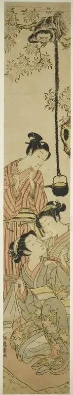 Gibbon snatching sake pot from flower-viewing party