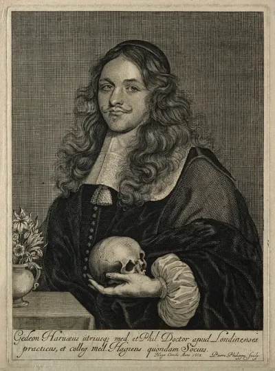 Gideon Harvey. Line engraving by P. Philippe, 1663