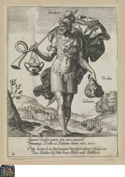 Gideon with the heads of Zebah and Zalmuna