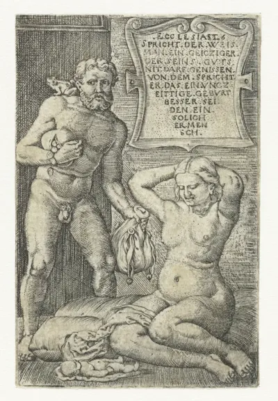 Gierigaard en vrouw met een miskraam