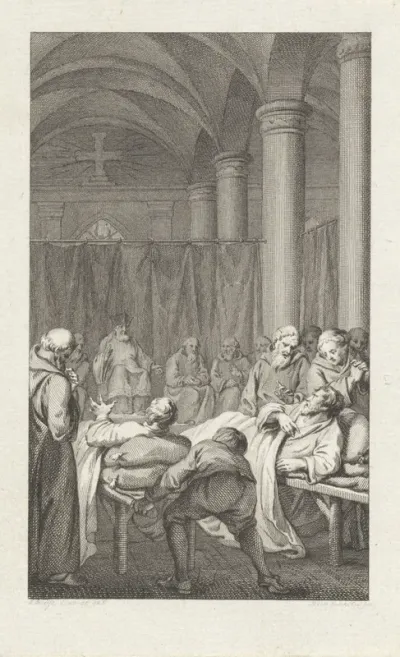 Gijsbrecht II van Amstel en de graaf van Gelder gewond naar het kapittel gebracht bij de verkiezing van een nieuwe bisschop, 1227