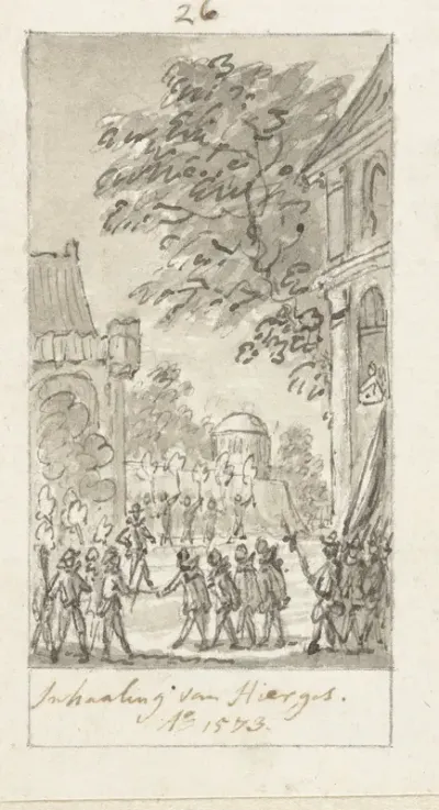 Gilles van Berlaymont, baron van Hierges, wordt te Amsterdam ingehaald, 1574