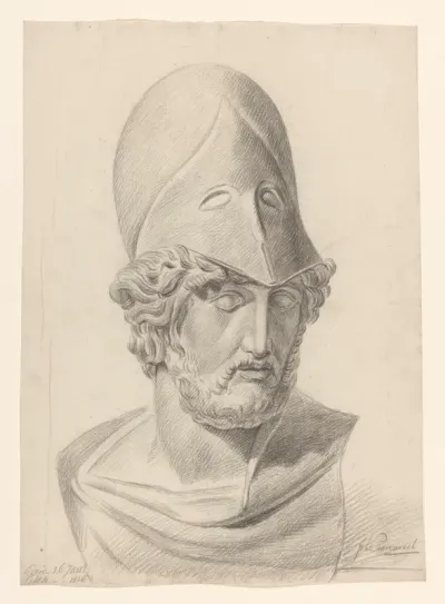 Gips van antieke buste van man met helm