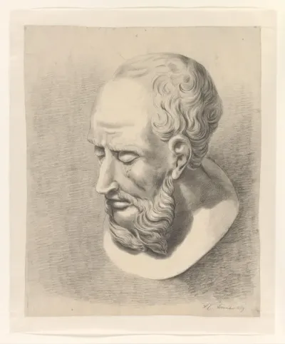 Gipsbeeld van een huilende man, buste