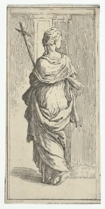 Girl Carrying a Crucifix and Stepping Toward a Pilaster, Seen from Behind
