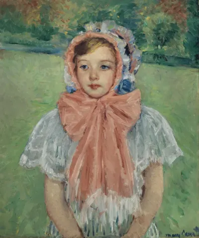 Girl in a Bonnet Tied with a Large Pink Bow
