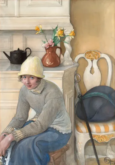 Girl with Ice Skates, Interior from the School Household, Falun