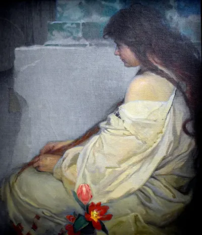 Girl with loose hair and tulips