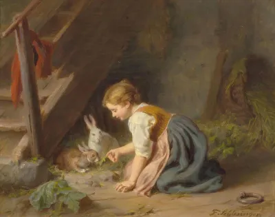 Girl with two rabbits