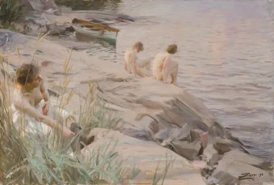 Girls Bathing in the Open Air (Out of Doors) ; Bathing Girls, Outside ; Outdoors