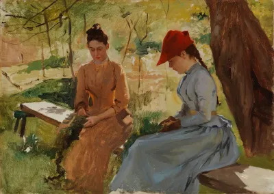 Girls Binding Garlands (The Artist's Sisters Annie and Berta Binding Garlands), study