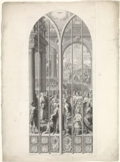 Glasraam 24 in de Sint-Janskerk te Gouda: Filippus predikend, genezend en dopend