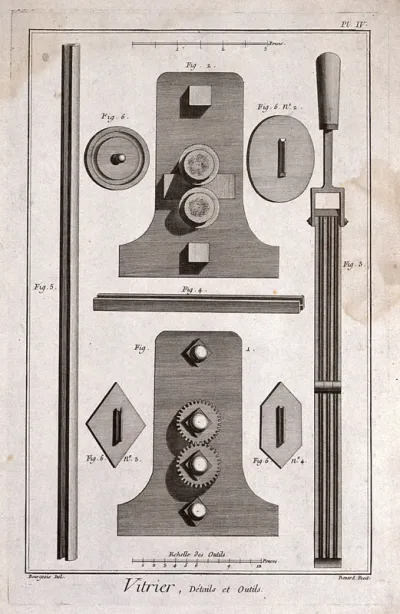 Glass: a wire-drawing machine for making lead cames