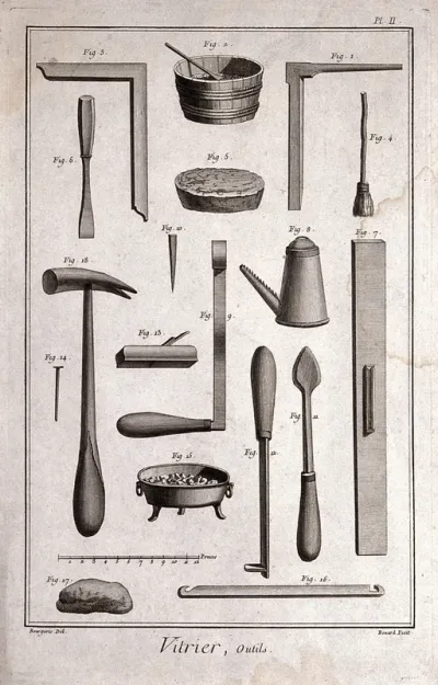 Glass: the tools used for making and glazing windows