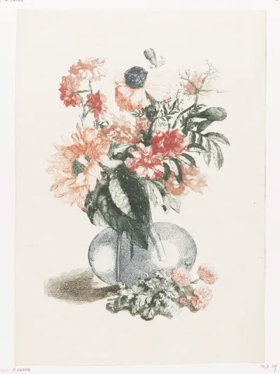 Glazen vaas met verschillende bloemen en een zonnebloem