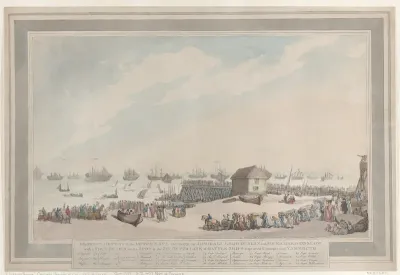 Glorious Defeat of the Dutch Navy, Oct. 10, 1797, by Admirals Lord Duncan and Sir Richard Onslow with a View Drawn on the Spot of the Six Dutch Line of Battle Ships captured and brought into Yarmouth