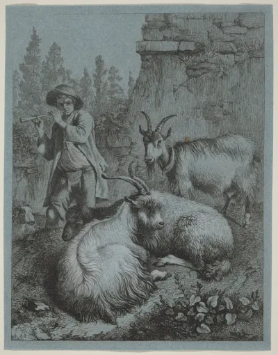 Goatherd Piping to Four Goats