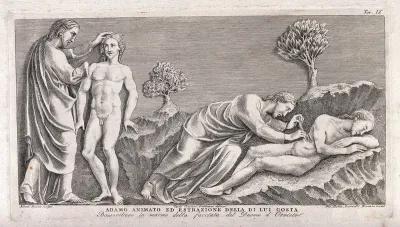God animates Adam and operates on his rib