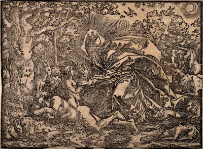 God creating Eve out of Adam and blessing her amidst the natural wonders of Eden