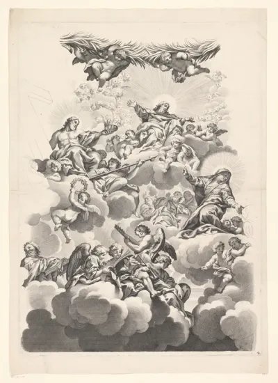 God en Christus tussen engelen in de wolken