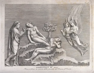 God lifts Eve from sleeping Adam's side