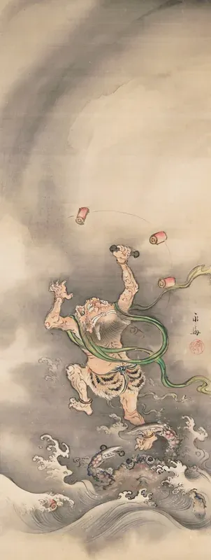 God of Thunder captured by a crab [right of the pair Gods of Wind and Thunder]