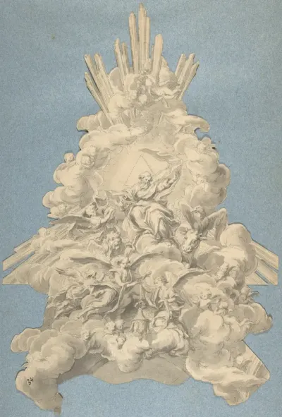 God the Father Surrounded by Angels and the Four Animals, Symbols of the Evangelists