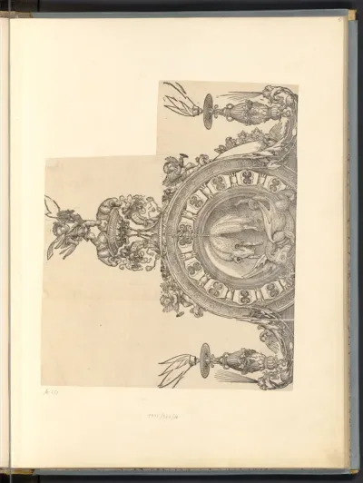 Goldenes Vließ und Drache (Die Ehrenpforte Kaiser Maximilians I., Bekrönung des linken Seitenportals, C 4)