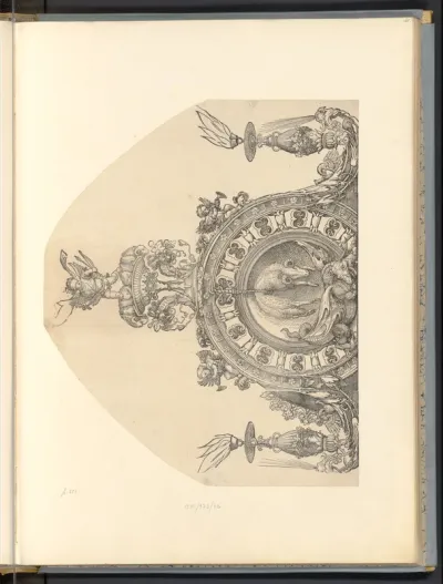 Goldenes Vließ und Drache (Die Ehrenpforte Kaiser Maximilians I., Bekrönung des rechten Seitenportals, C' 4)