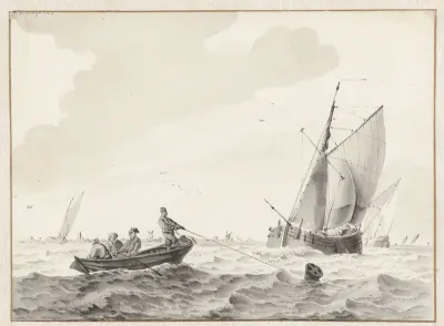 Golvend water met een roeiboot bij een boei