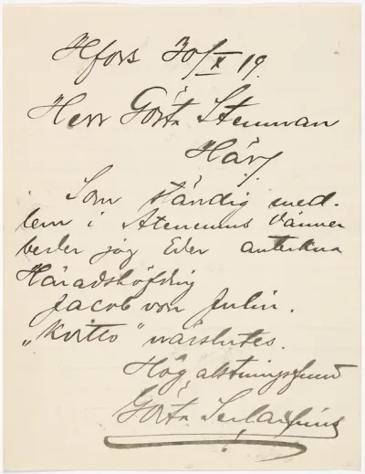 Gösta Serlachiuksen kirje Gösta Stenmanille 30.10.1919