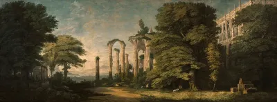 Gothic monastery ruins with trees
