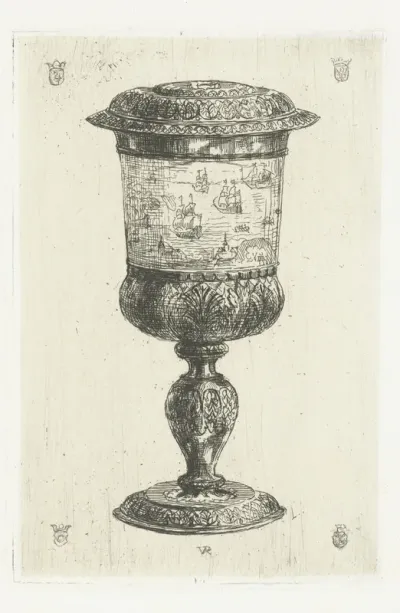 Gouden beker met deksel, geschonken aan Michiel Adriaenszoon de Ruyter ter gelegenheid van de Tocht naar Chatham, 1667