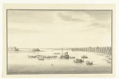Gouverneur Loten en zijn gezelschap varend op de Lagune van Negombo