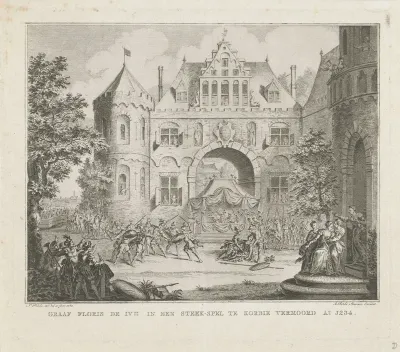 Graaf Floris IV tijdens een steekspel vermoord, 1234