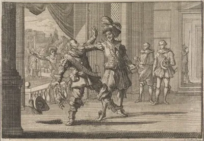 Graaf Louis de Bourbon-Soissons geeft maarschalk Ferté-Senneterre een vuistslag na zijn voorstel van een huwelijk met de hertogin van Aiguillon, 1641