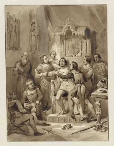 Graaf Willem V wordt krankzinnig en vermoordt Gerrit van Wateringen, 1357