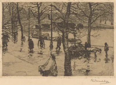 Gracht bij regenachtig weer