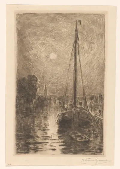 Gracht in maanlicht