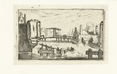 Gracht met ophaalbrug in een stad