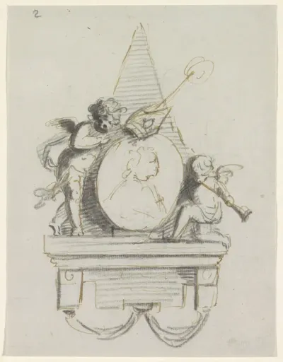 Grafmonument met medaillon en putti