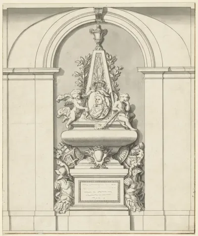Grafmonument met putti, medaillon en wapens