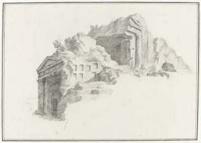 Grafmonument of graven met Dorische zuilen in rots gehouwen en gelegen op afstand van 2 mijl van Syracuse