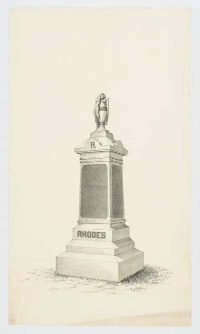 Grave Monument with Vase, for "Rhodes" (recto); Scaffolding and pulley systems (verso)