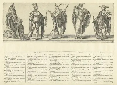 Gravin Geertruida VII en graven Robrecht VIII, Godfried IX, Dirk X en Floris XI